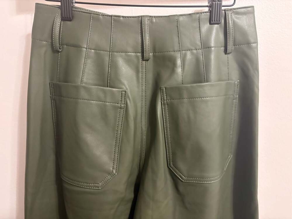 Maeve The Colette Faux Leather Wide-Leg Pants Olive Green Size 28 - Picture 4 of 7